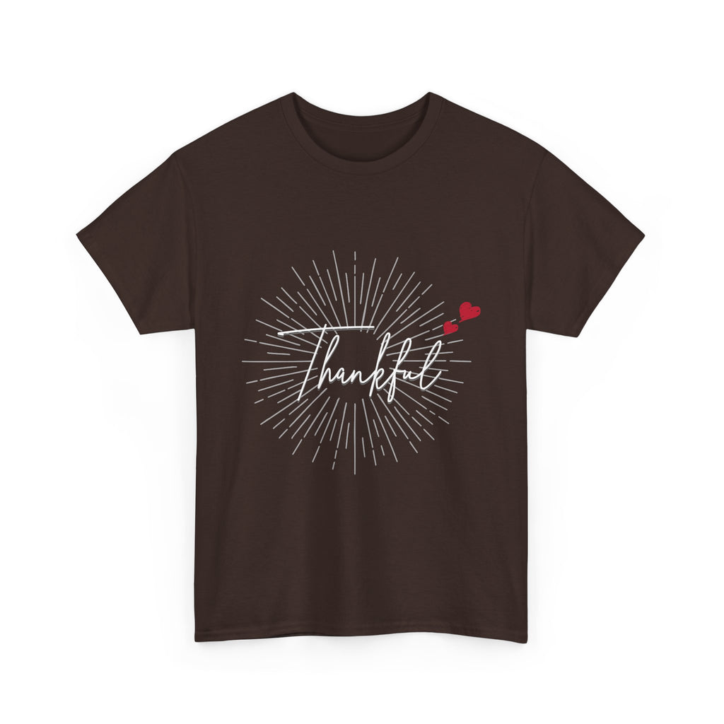 Thankful Script T‑Shirt — Minimal Gratitude Tee with Heart Accent