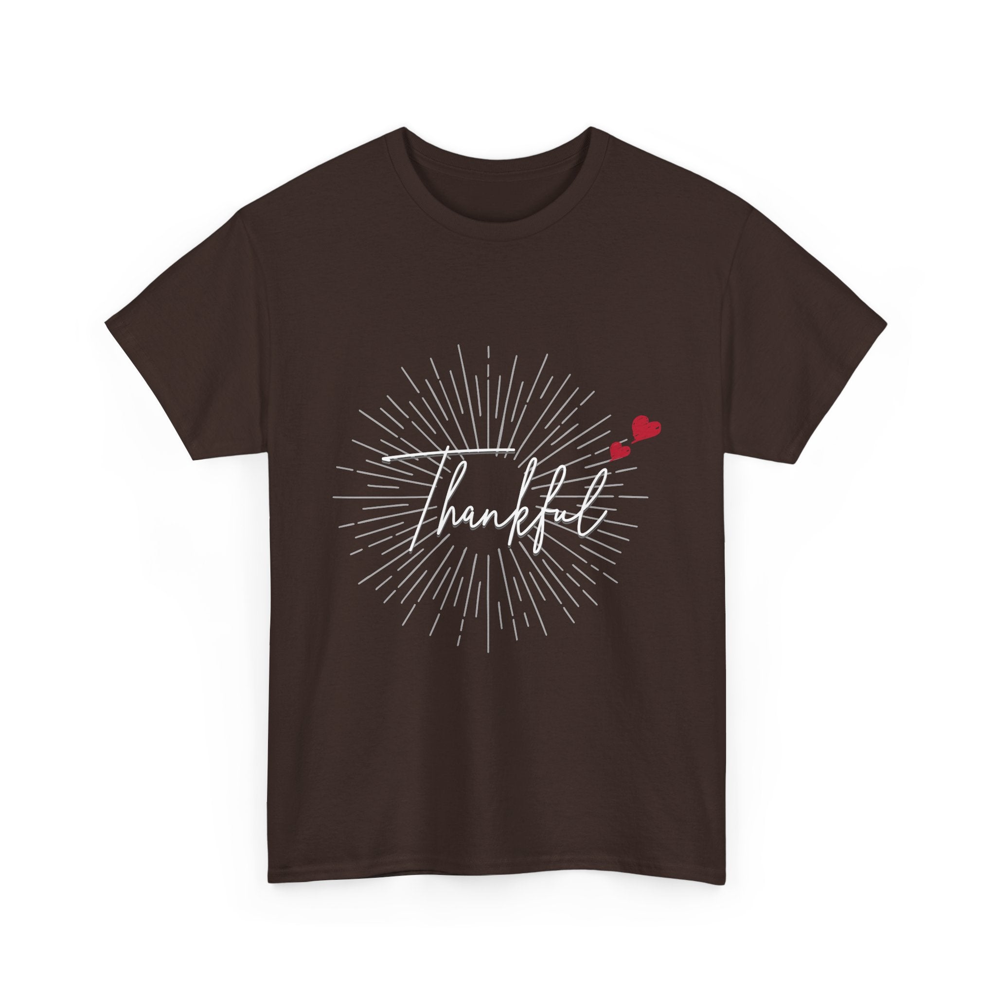 Thankful Script T‑Shirt — Minimal Gratitude Tee with Heart Accent