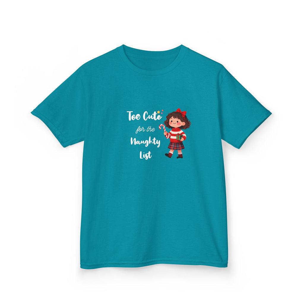 Kids T-Shirt — "Too Cute for the Naughty List" Holiday Elf Graphic