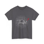 Thankful Script T‑Shirt — Minimal Gratitude Tee with Heart Accent
