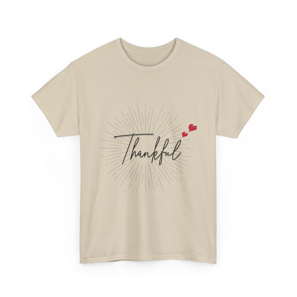 Thankful Script T‑Shirt — Minimal Gratitude Tee with Heart Accent