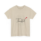 Thankful Script T‑Shirt — Minimal Gratitude Tee with Heart Accent