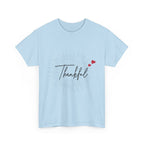 Thankful Script T‑Shirt — Minimal Gratitude Tee with Heart Accent