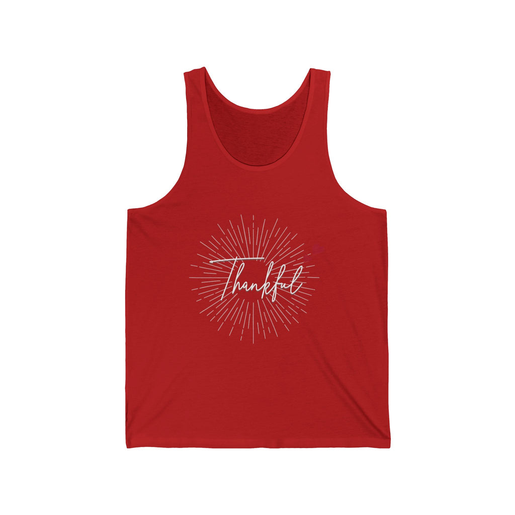 Thankful Script Tank Top — Minimal Thanksgiving Gratitude Graphic
