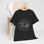 Thankful Script T‑Shirt — Minimal Gratitude Tee with Heart Accent