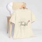 Thankful Script T‑Shirt — Minimal Gratitude Tee with Heart Accent