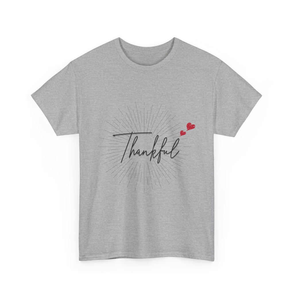 Thankful Script T‑Shirt — Minimal Gratitude Tee with Heart Accent