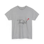 Thankful Script T‑Shirt — Minimal Gratitude Tee with Heart Accent