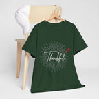 Thankful Script T‑Shirt — Minimal Gratitude Tee with Heart Accent