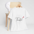 Thankful Script T‑Shirt — Minimal Gratitude Tee with Heart Accent
