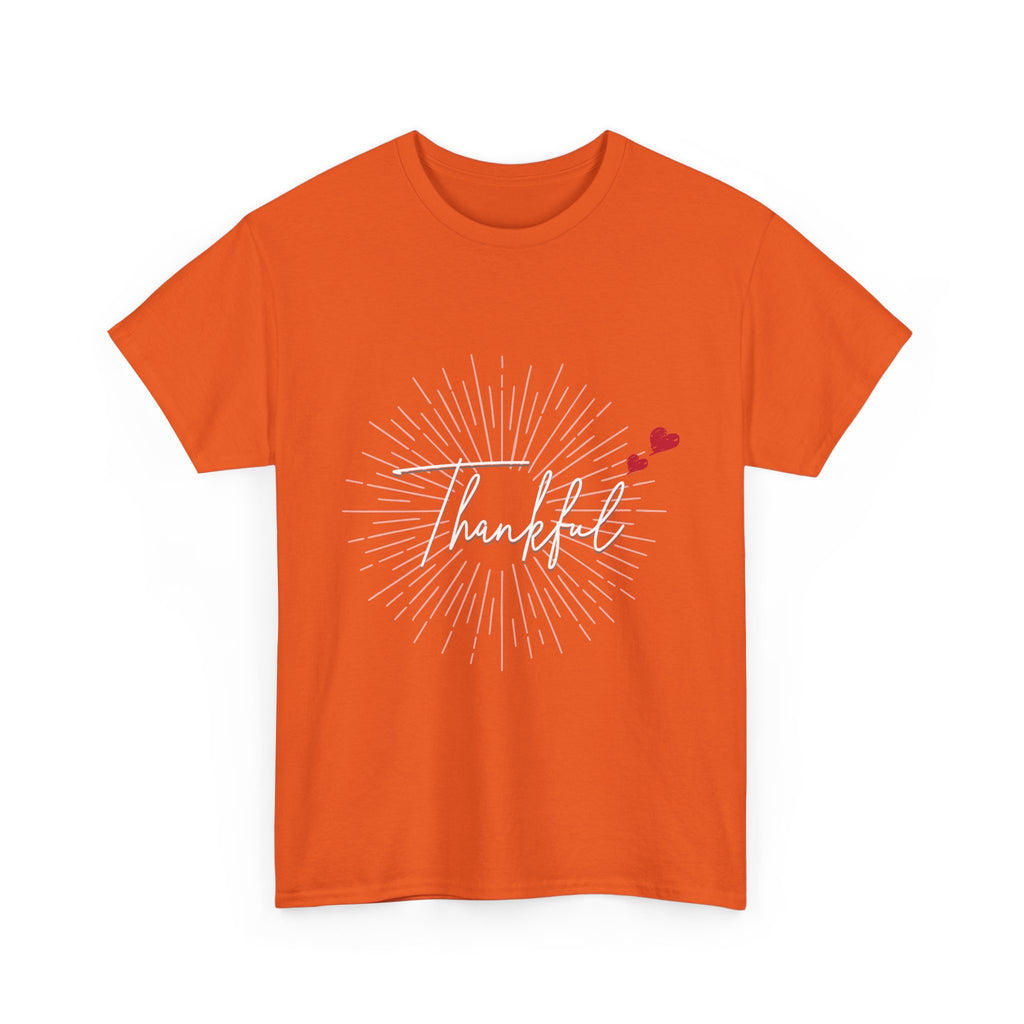 Thankful Script T‑Shirt — Minimal Gratitude Tee with Heart Accent