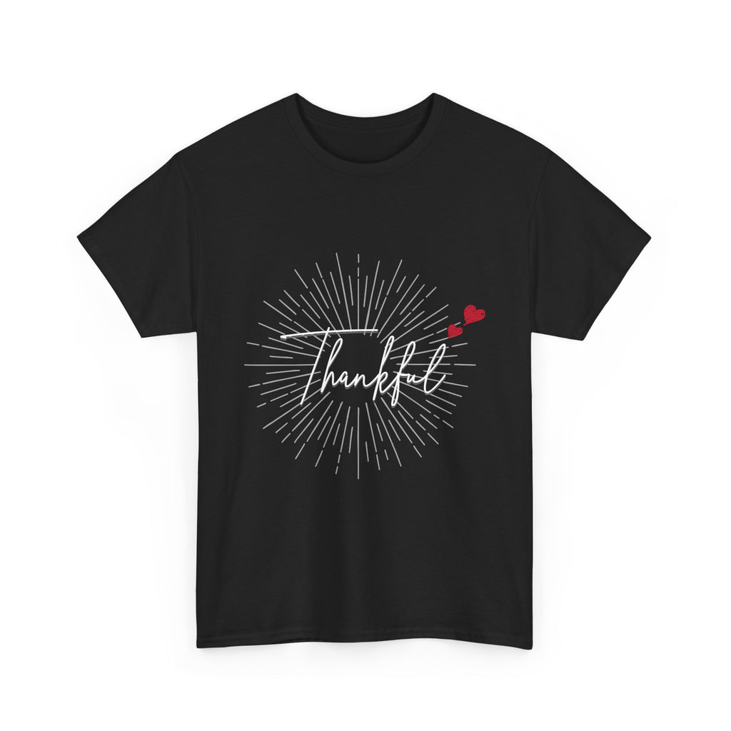 Thankful Script T‑Shirt — Minimal Gratitude Tee with Heart Accent