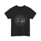 Thankful Script T‑Shirt — Minimal Gratitude Tee with Heart Accent