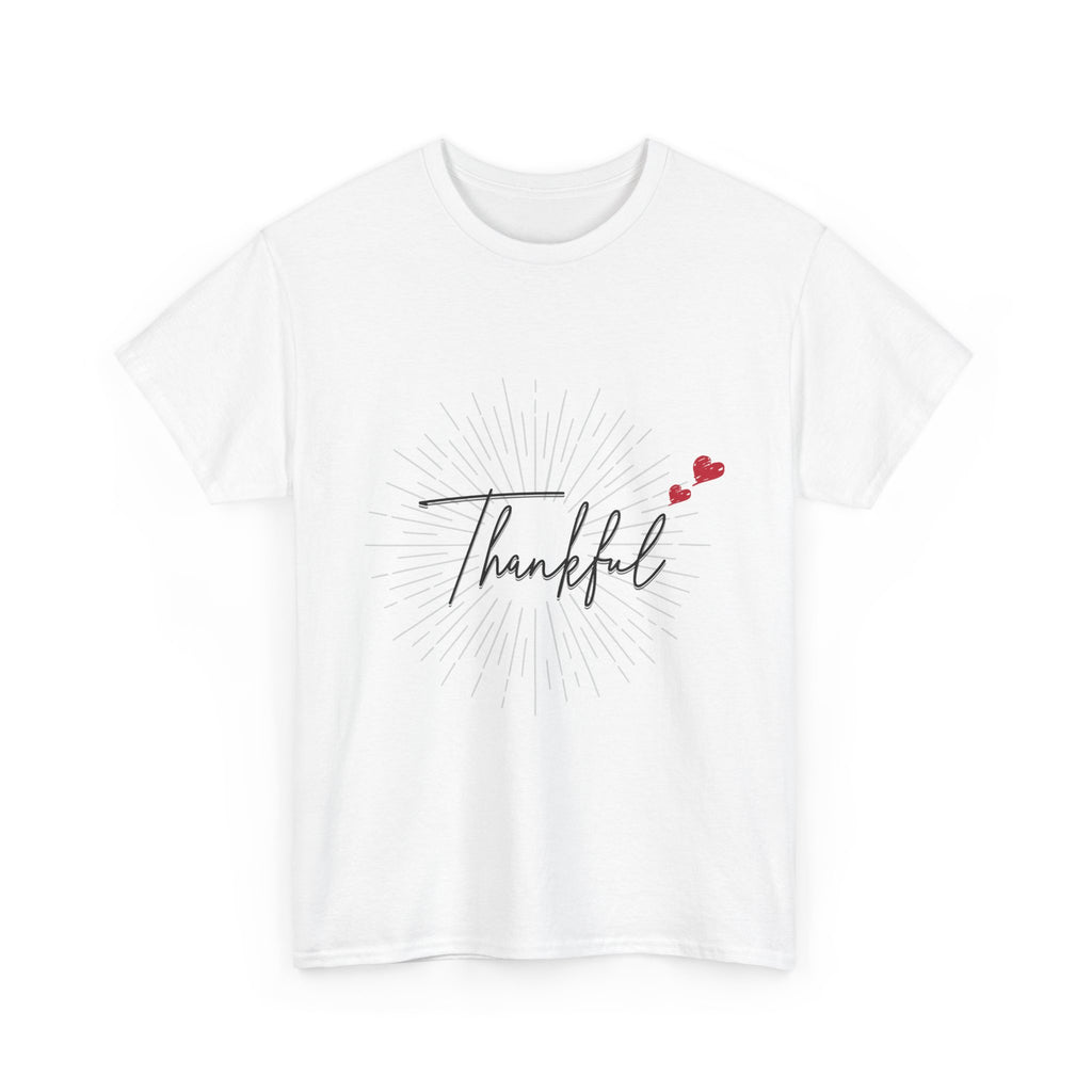 Thankful Script T‑Shirt — Minimal Gratitude Tee with Heart Accent