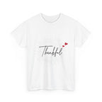Thankful Script T‑Shirt — Minimal Gratitude Tee with Heart Accent