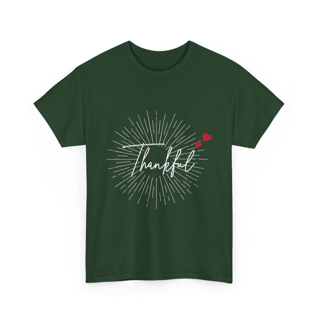 Thankful Script T‑Shirt — Minimal Gratitude Tee with Heart Accent
