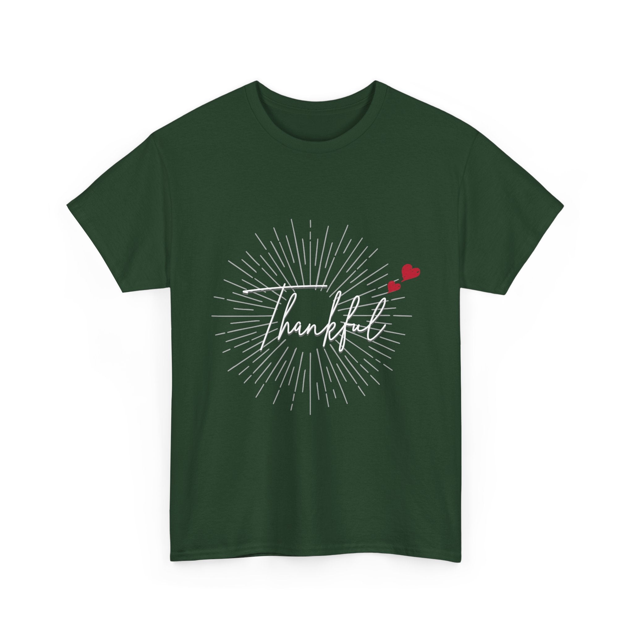 Thankful Script T‑Shirt — Minimal Gratitude Tee with Heart Accent