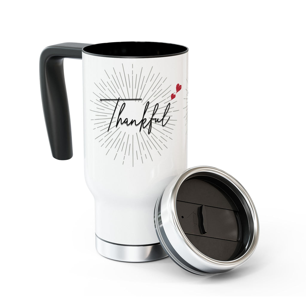 Thankful Stainless Steel Travel Mug — 14oz Insulated Handle Mug