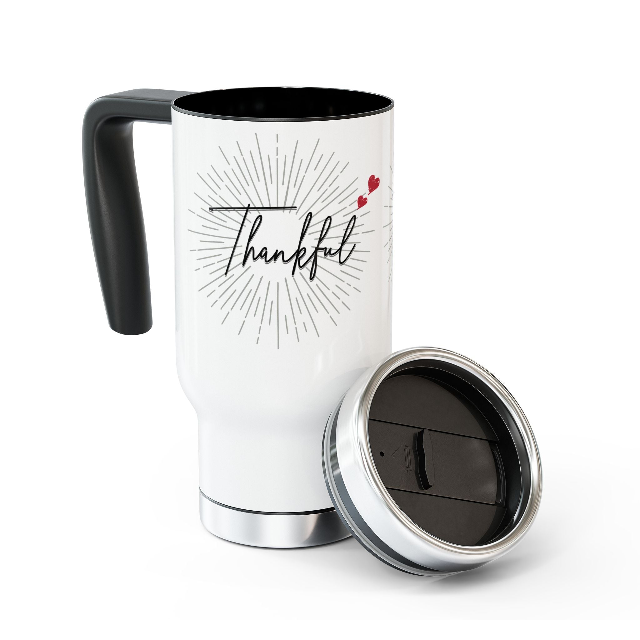 Thankful Stainless Steel Travel Mug — 14oz Insulated Handle Mug