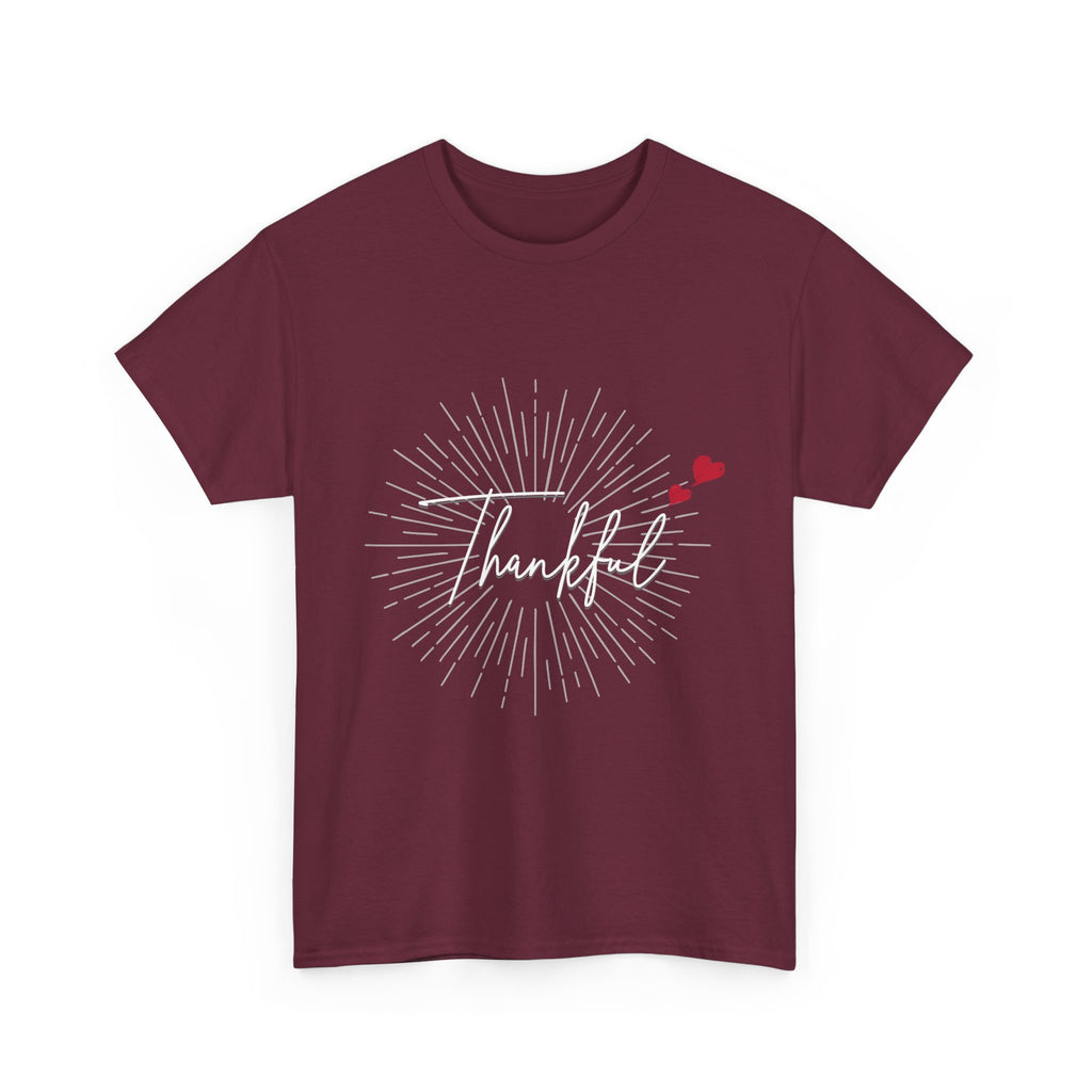 Thankful Script T‑Shirt — Minimal Gratitude Tee with Heart Accent