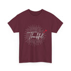 Thankful Script T‑Shirt — Minimal Gratitude Tee with Heart Accent