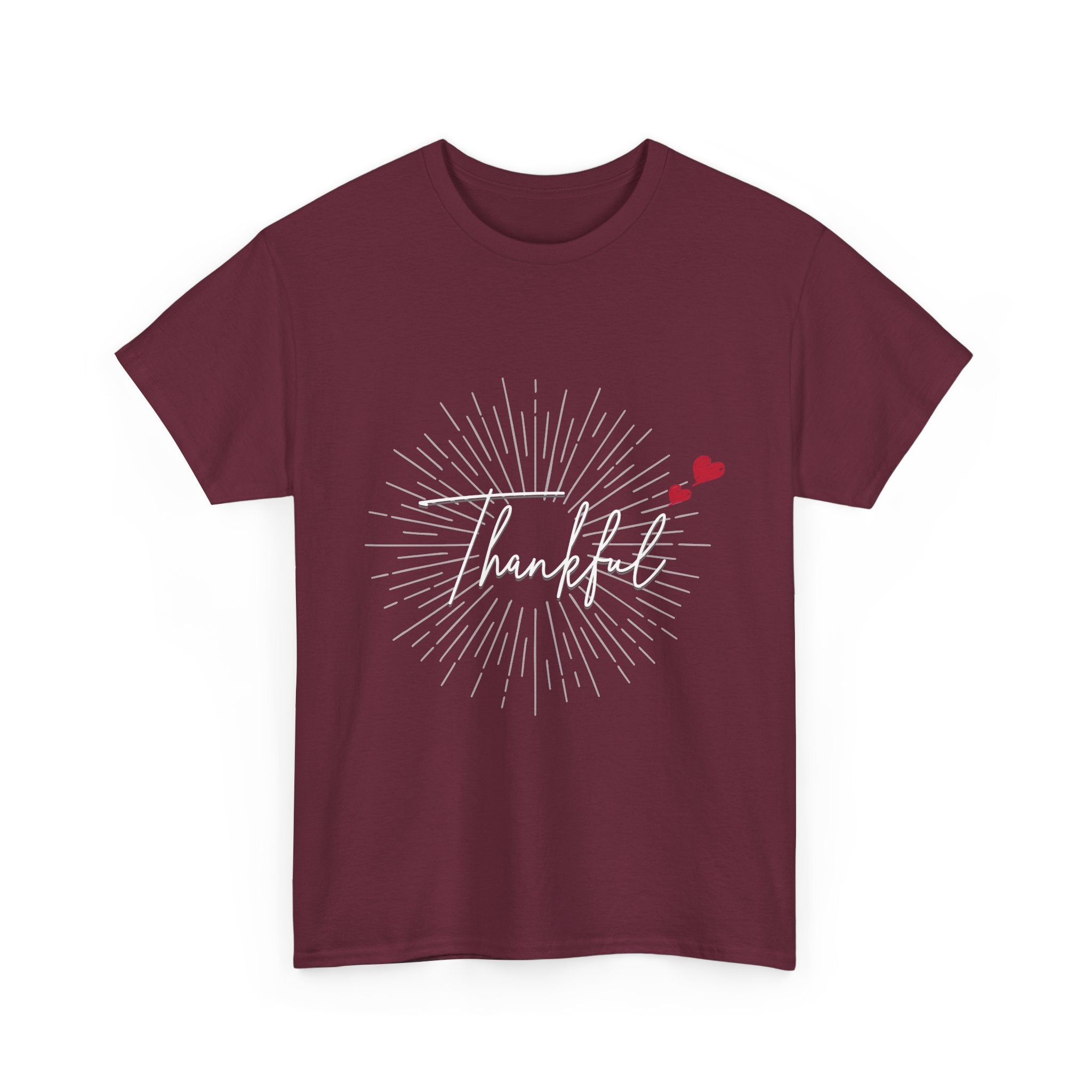 Thankful Script T‑Shirt — Minimal Gratitude Tee with Heart Accent