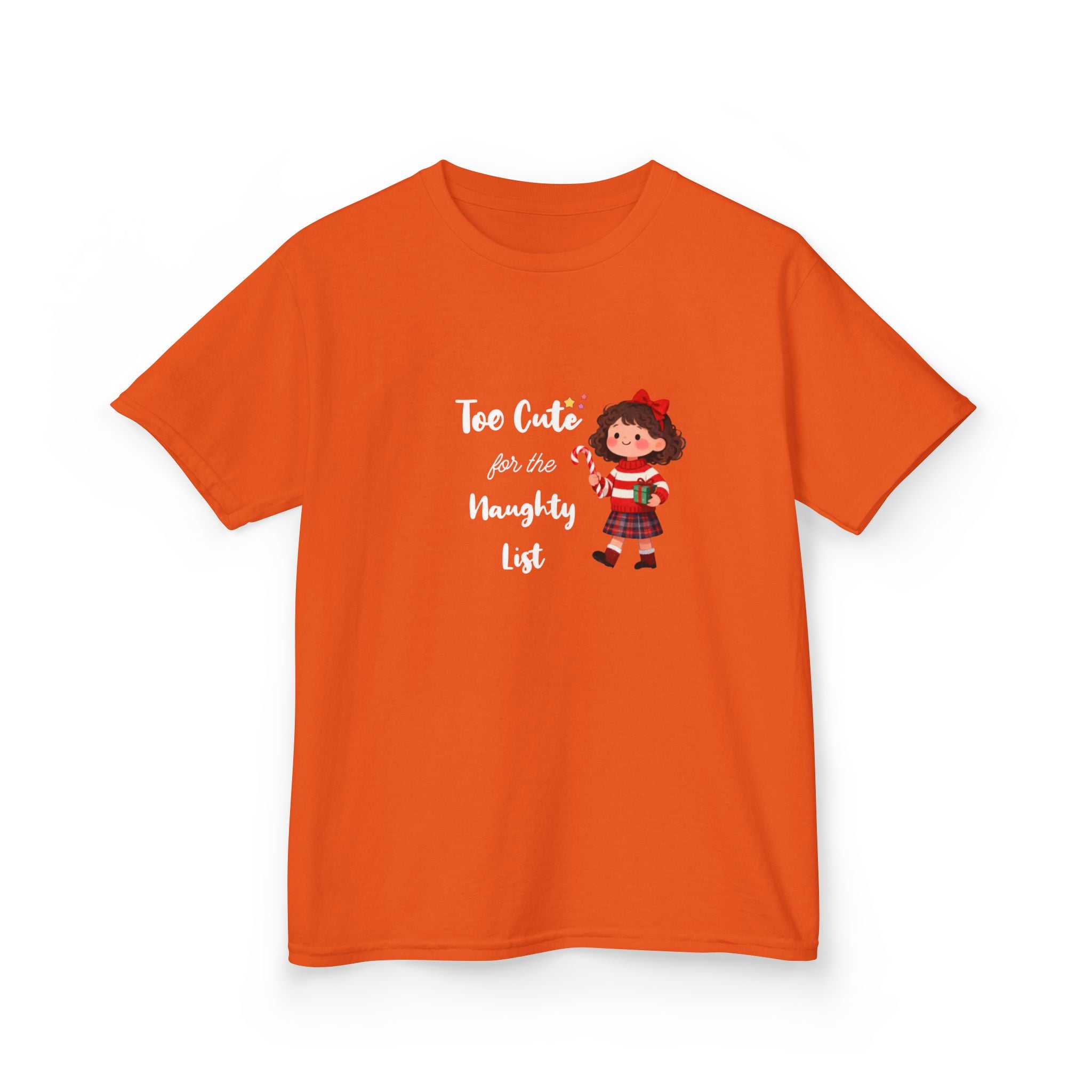 Kids T-Shirt — "Too Cute for the Naughty List" Holiday Elf Graphic