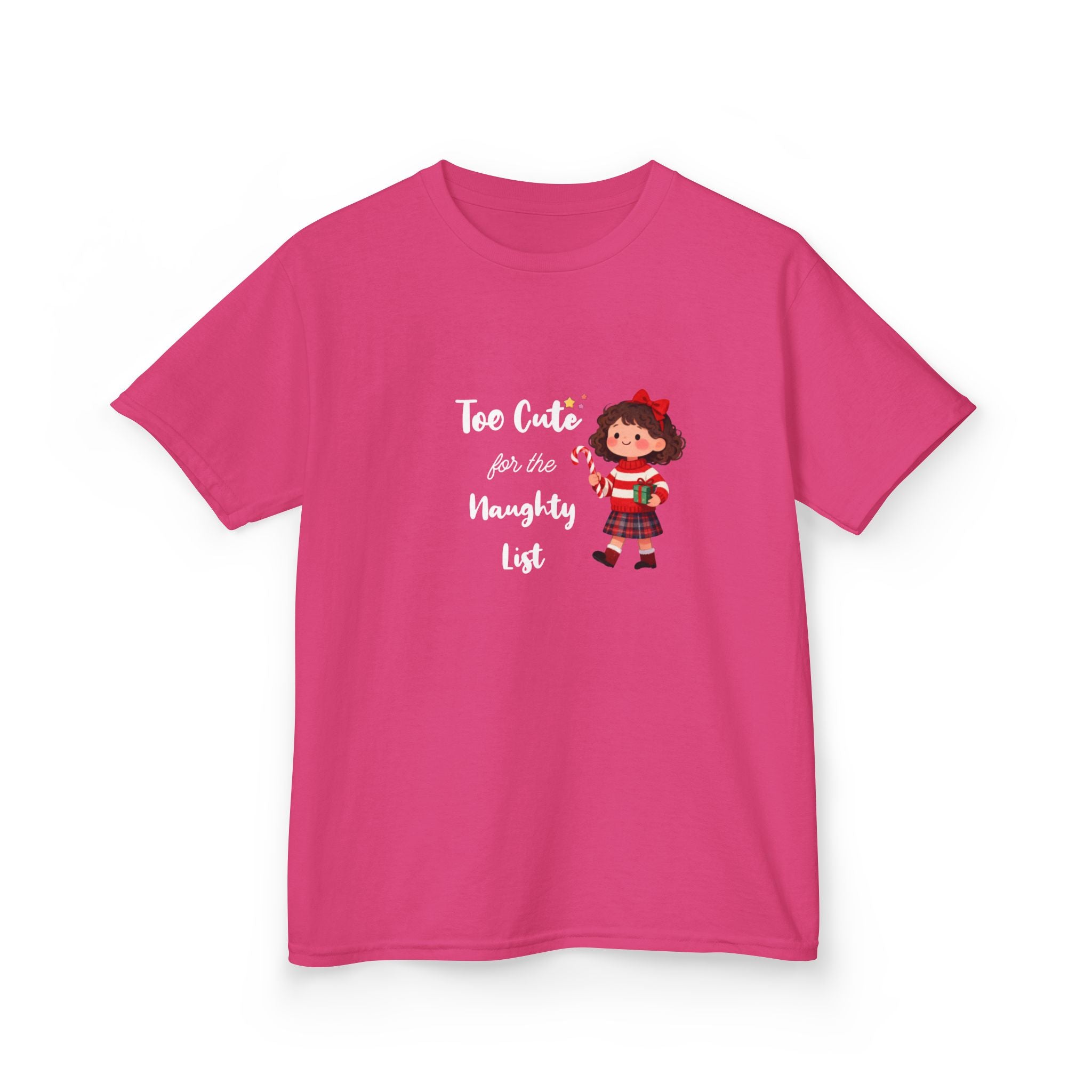 Kids T-Shirt — "Too Cute for the Naughty List" Holiday Elf Graphic