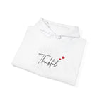 Thankful Script Hoodie — Minimal Cozy Gratitude Sweatshirt with Tiny Hearts