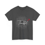 Thankful Script T‑Shirt — Minimal Gratitude Tee with Heart Accent