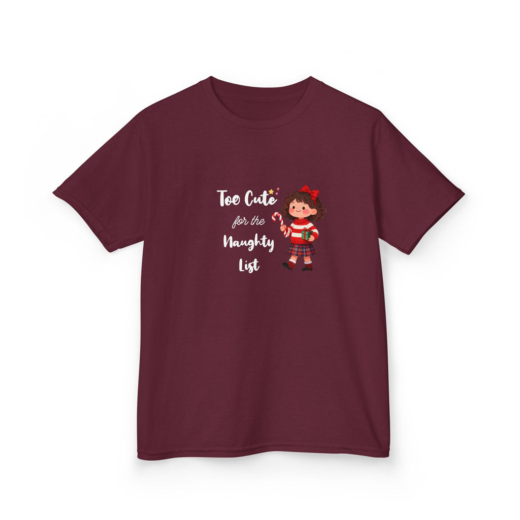 Kids T-Shirt — "Too Cute for the Naughty List" Holiday Elf Graphic