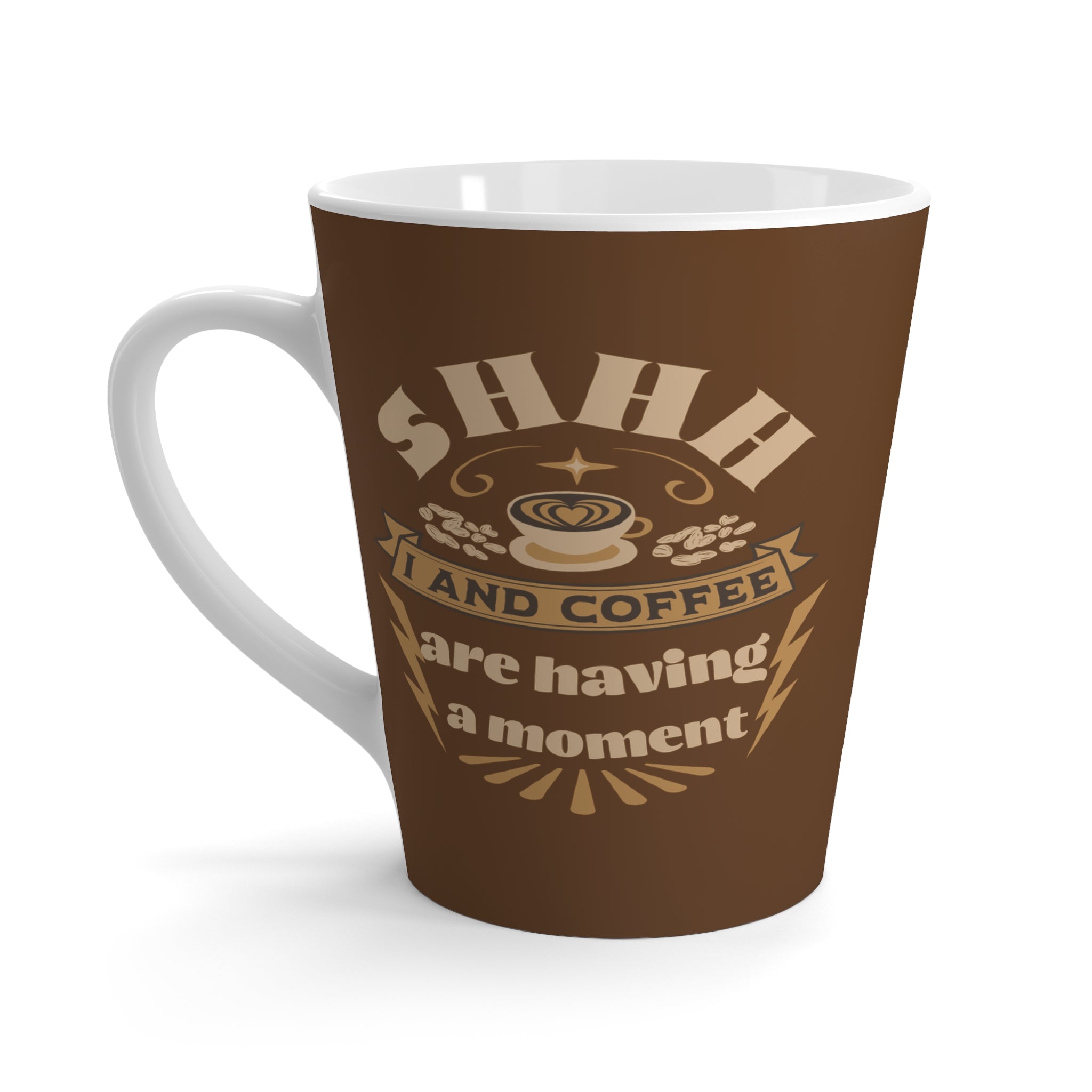 Latte Mug — "Shh... I Need Coffee" Brown Ceramic Coffee Mug