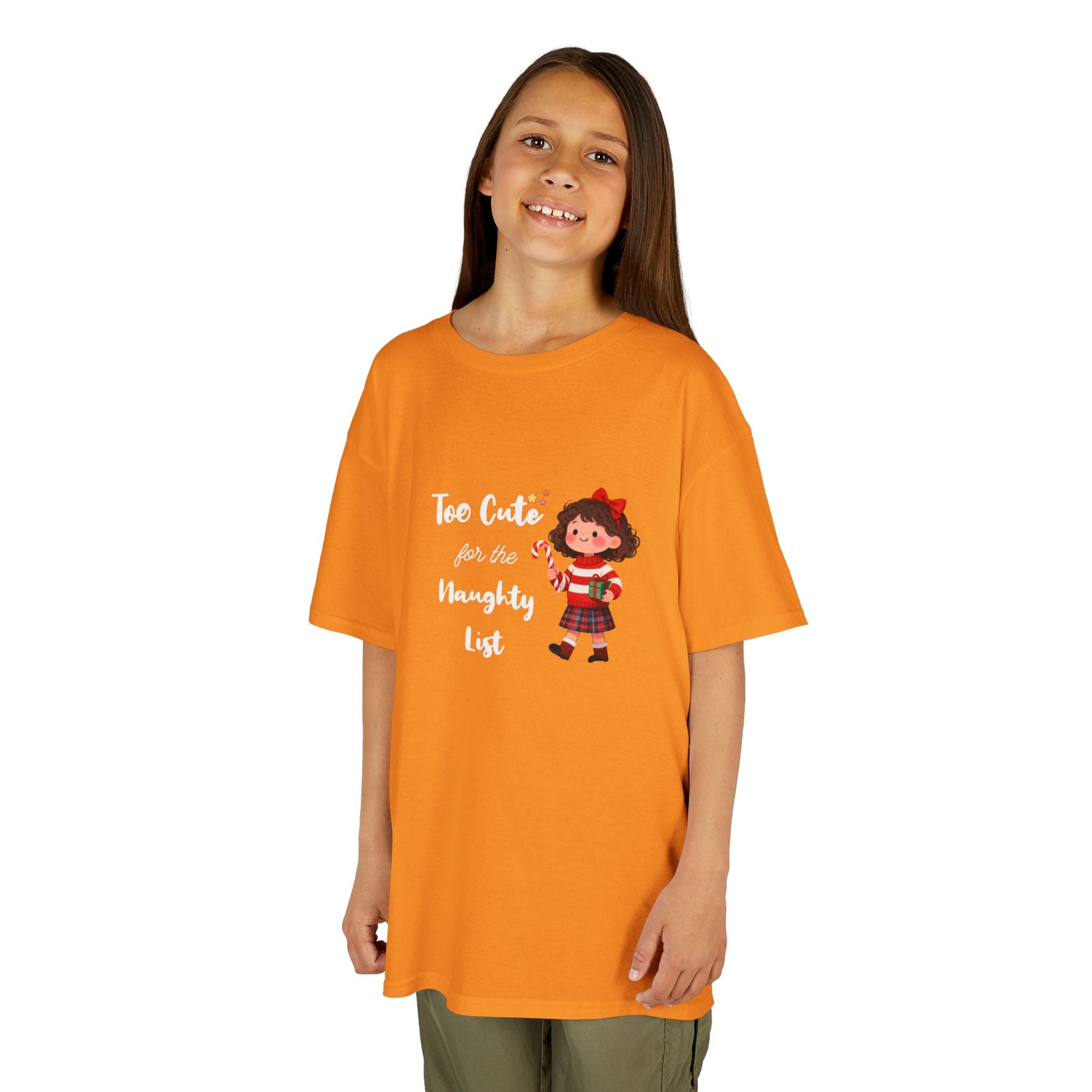 Kids T-Shirt — "Too Cute for the Naughty List" Holiday Elf Graphic