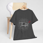 Thankful Script T‑Shirt — Minimal Gratitude Tee with Heart Accent