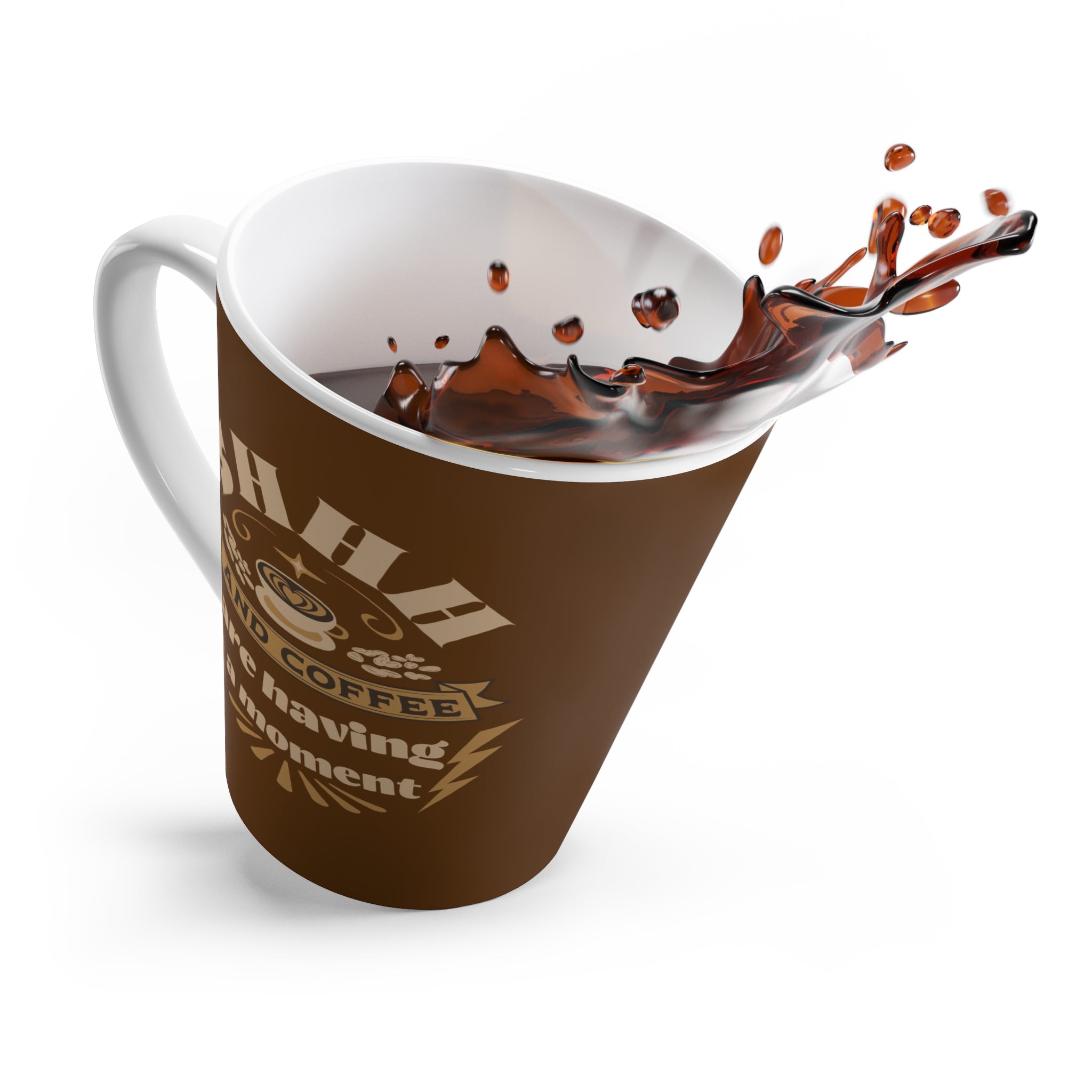 Latte Mug — "Shh... I Need Coffee" Brown Ceramic Coffee Mug
