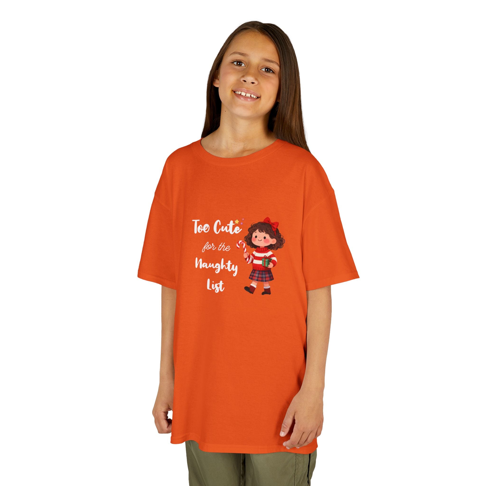 Kids T-Shirt — "Too Cute for the Naughty List" Holiday Elf Graphic