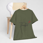 Thankful Script T‑Shirt — Minimal Gratitude Tee with Heart Accent