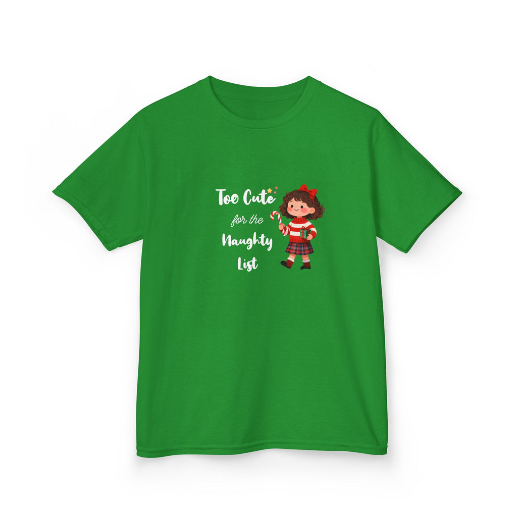 Kids T-Shirt — "Too Cute for the Naughty List" Holiday Elf Graphic