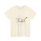 Thankful Script T‑Shirt — Minimal Gratitude Tee with Heart Accent