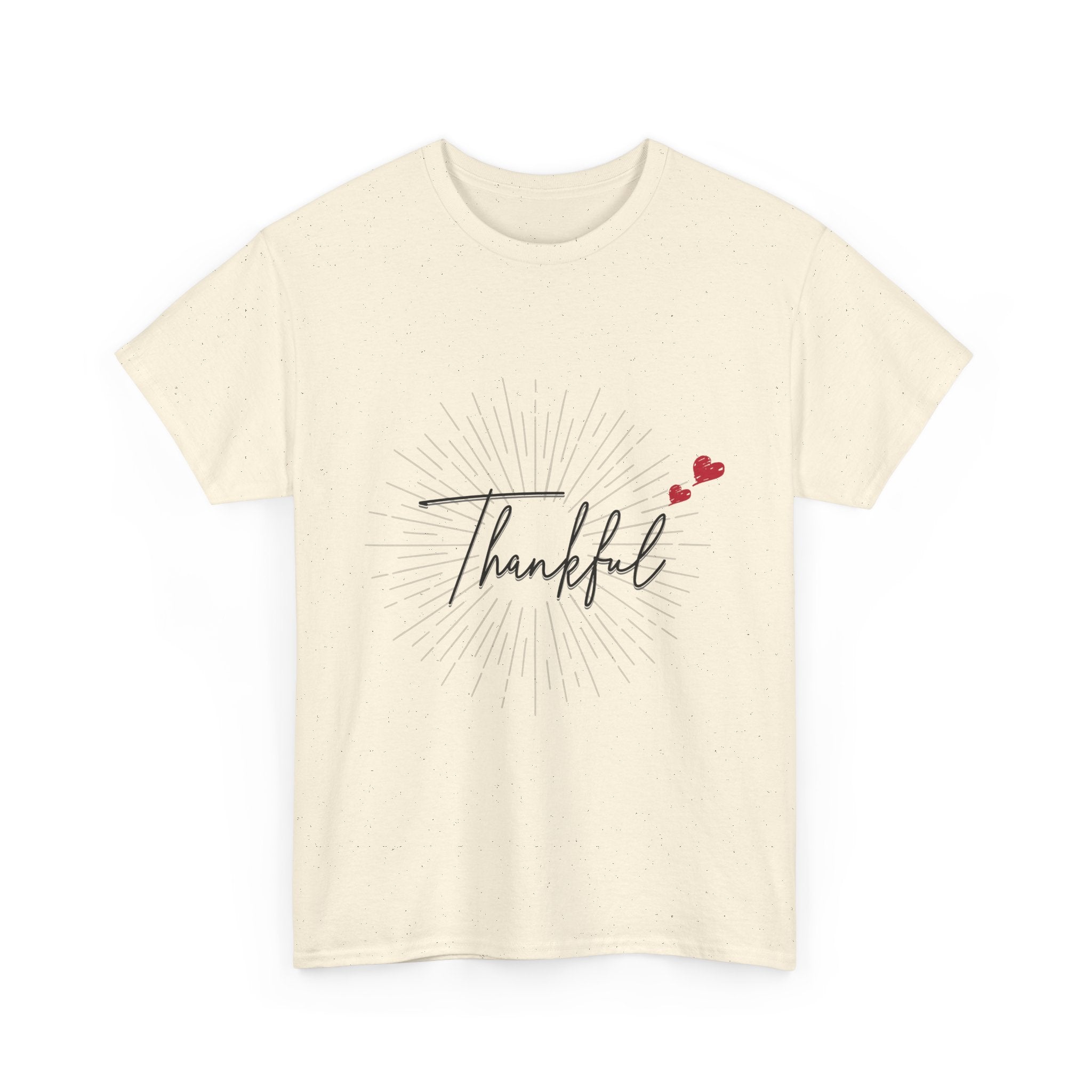 Thankful Script T‑Shirt — Minimal Gratitude Tee with Heart Accent