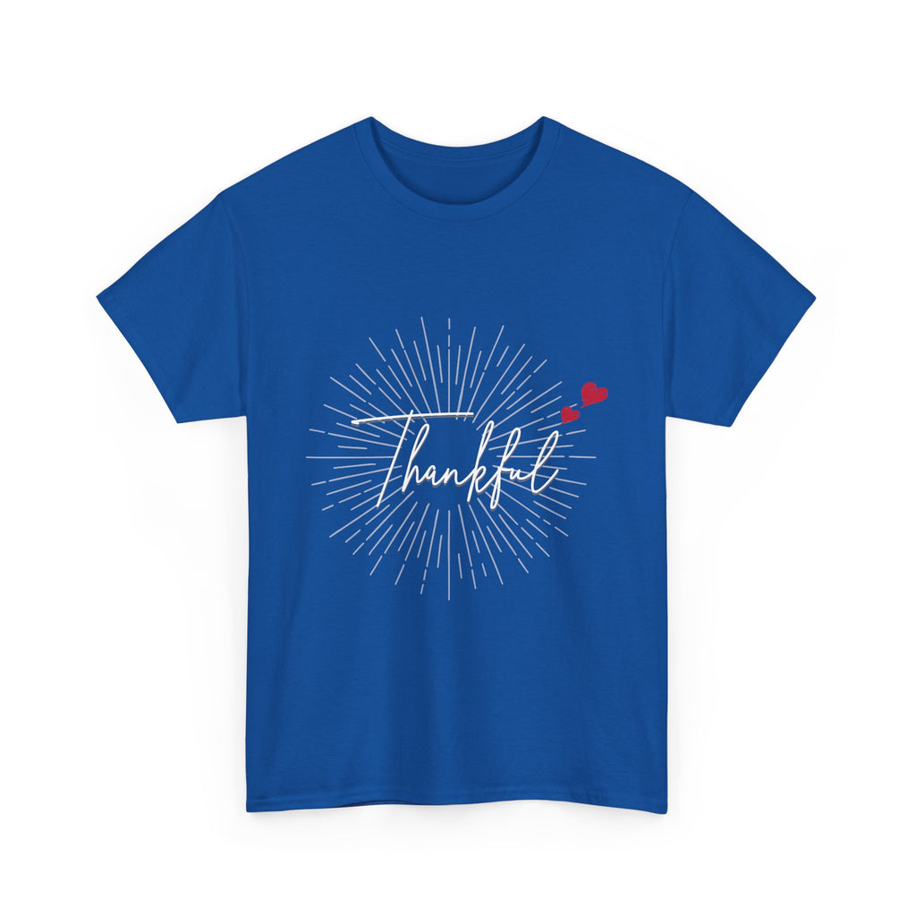 Thankful Script T‑Shirt — Minimal Gratitude Tee with Heart Accent