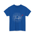 Thankful Script T‑Shirt — Minimal Gratitude Tee with Heart Accent