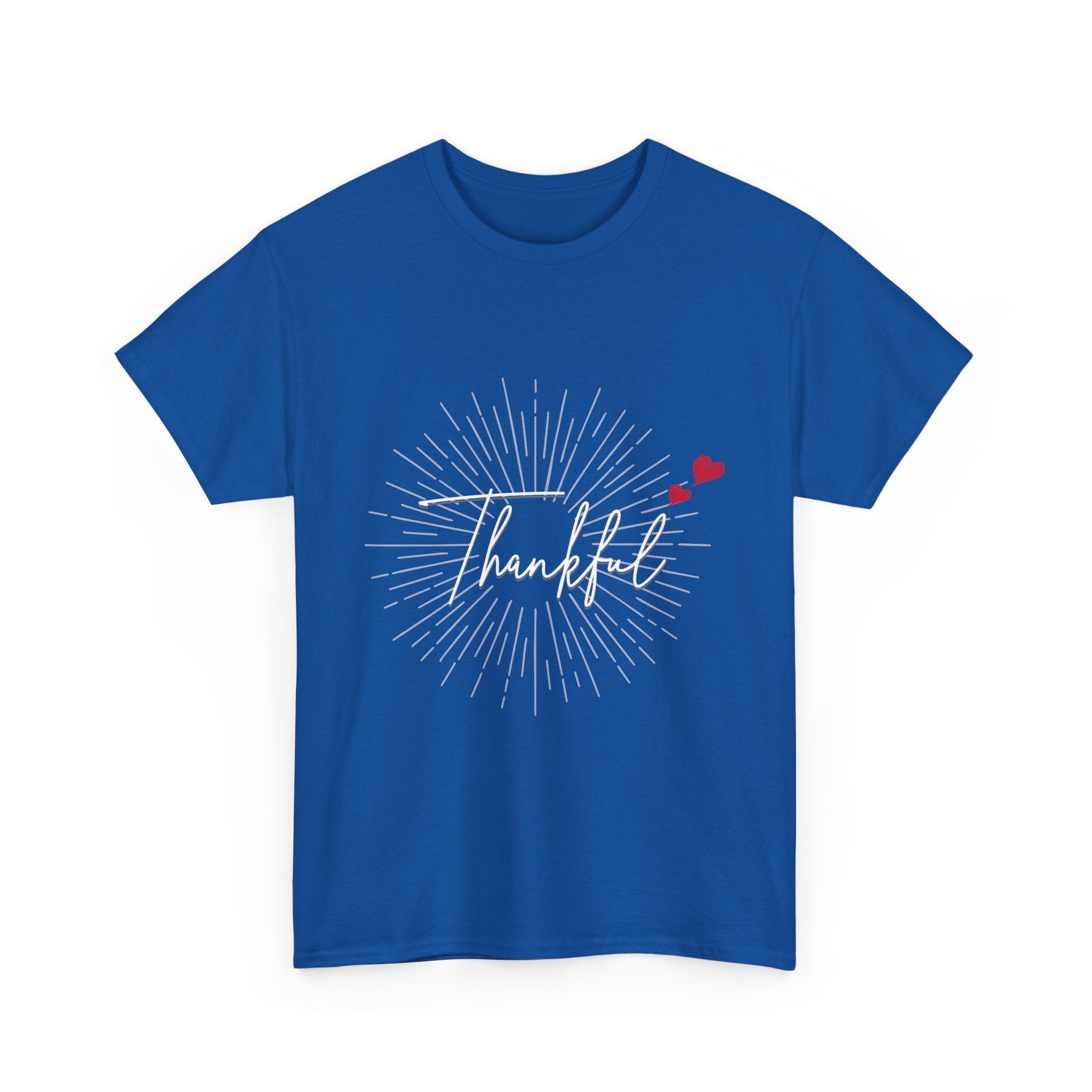 Thankful Script T‑Shirt — Minimal Gratitude Tee with Heart Accent