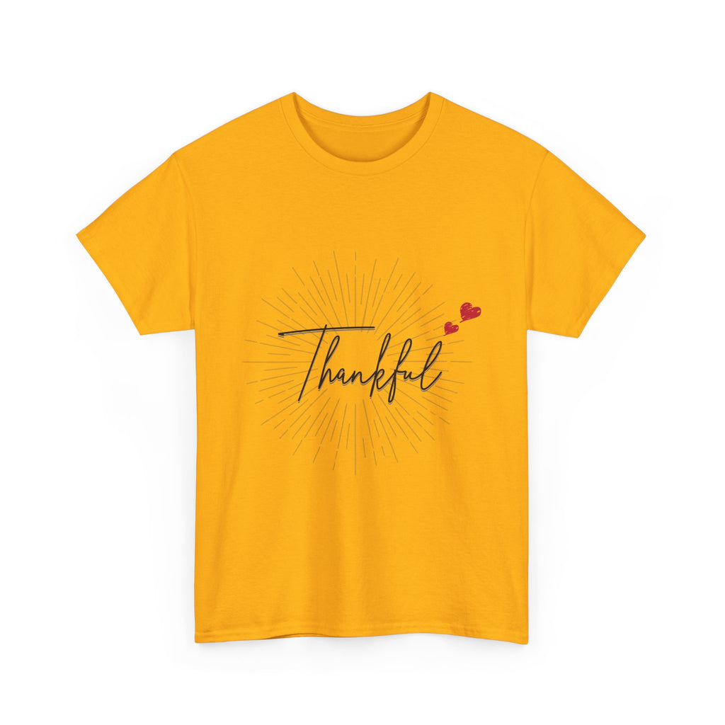 Thankful Script T‑Shirt — Minimal Gratitude Tee with Heart Accent