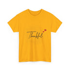 Thankful Script T‑Shirt — Minimal Gratitude Tee with Heart Accent